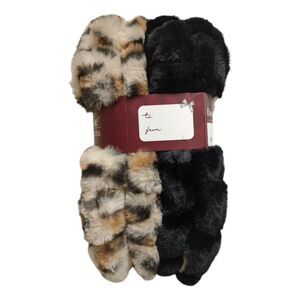 Black/Leopard - Brookstone Women's Soft & Cozy Slipper Socks with Anti-Slip Grip